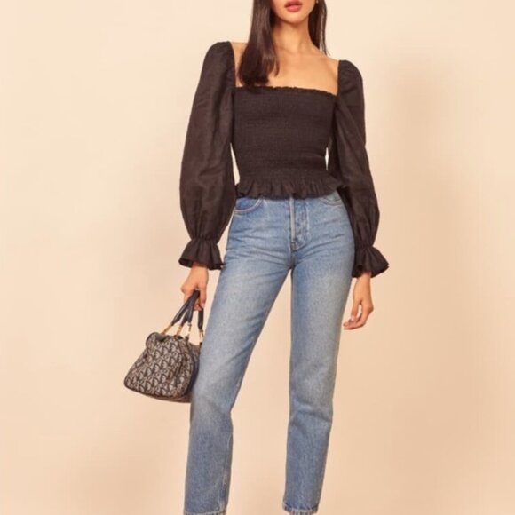 Reformation Black Smocked Blouse - Picture 10 of 12